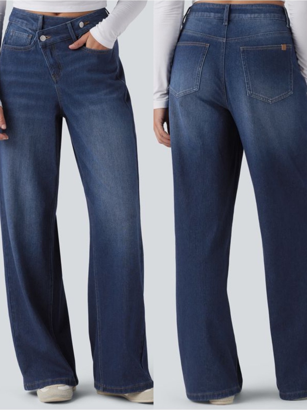 Halara | Tall Asymmetric High Waisted Washed Casual Baggy Jeans